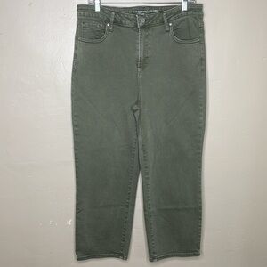 CHICO’S Jeans Green High Rise Straight Leg Crop 5 Pocket Denim US Size 10
